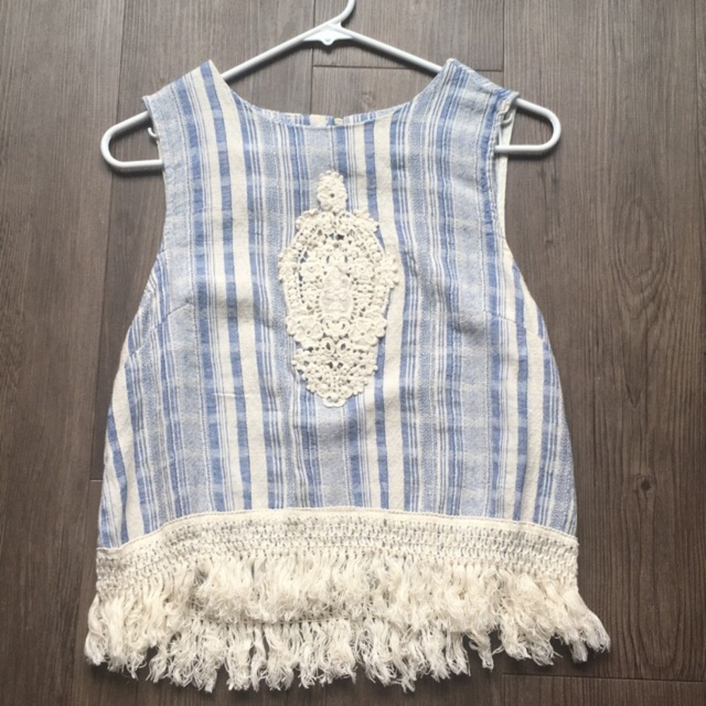 Blue and white vintage embroidered top